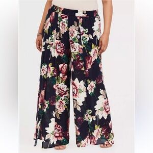 NWT! Torrid Floral, Flowy Pants, Tulip-Leg Split Design, Gauzy, Lined, Navy, 3X